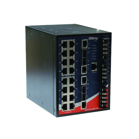 Oring Networking 20-port managed switch; 16GE + 4G Combo, IEC 61850-3, high-voltage power IGS-P9164GC-HV
